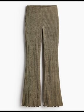 H&M Dark Khaki Green Ribbed Knit Flared Leggings